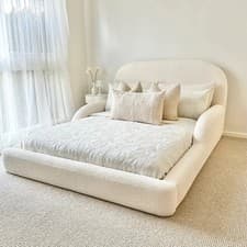 Image of Boucle Upholstered Kids Bed Frame–Teddy Fabric /Optional Mattress/DOUBLE/KING