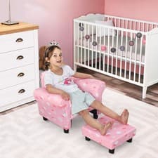 Image of Kids Armchair Children Sofa Set with Footrest Toddler Padding Couch Pink
