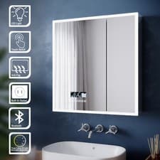 Image of 3 LED Lights Bathroom Mirror Cabinet with Demister Shaver Socket Bluetooth Clock
