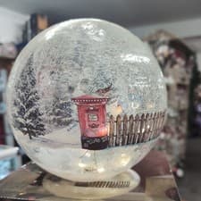 Image of 20cm Battery Operated LED Crackle Effect Ball Christmas Decoration with Postbox
