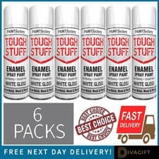 Image of 6 x 400ML ENAMEL WHITE GLOSS SPRAY PAINT WOOD METAL PLASTIC CRAFT TOUGH STUFF