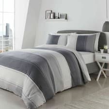 Image of Fusion Betley Polycotton Wide Stripe Grey Duvet Quilt Cover Bedding Set