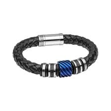 Image of Fred Bennett Bracelet B5640 Mens Black Leather with Blue Steel Accent RRP £55.00