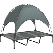 Image of PawHut 122cm Elevated Dog Bed Cooling Raised Pet Cot UV Protection Canopy Grey