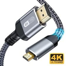 Image of Micro HDMI to HDMI 4K Cable Male to Male Braided Adapter From Camera To Monitor