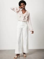 Image of Mint Velvet Ruffle Detail Blouse Light Beige  100%  Viscose Size 18 UK