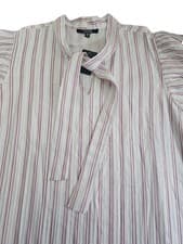 Image of Louise Paris Women's Top White Silver & Pink Striped V-Neck Ruffled Sleeves 3X