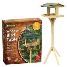 Image of Traditional Wooden Bird Table Green roofed Free Standing Bird Feeding Station