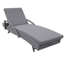 Image of Outdoor Rattan Sun Lounger Recliner Bed Lounge Chair w/ Cushion Garden Poolside