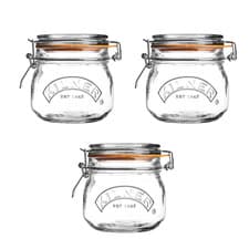 Image of Kilner Set of 3 Round Clip Top Jars 0.5 Litre (3 x 500 ml) Airtight Glass...