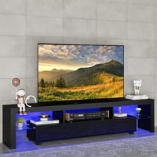 Image of TV Cabinet High Gloss LED Storage Stand White Modern Unit For 55-75 Inch TVs RGB