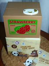 Image of Cat Talking Money Box, Auto Coin Stealing Novelty Piggy Bank - Strawberry Boxed