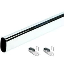 Image of Wardrobe Rail/Rod Oval Steel - Black/Chrome, 300-2800mm,Includes ends and screws