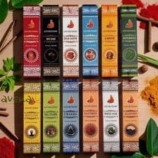 Image of 12 Boxes Mixed Ayurvedic Masala Premium Genuine Incense Sticks 12 x 15g Boxes