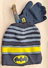Image of DC Comics BATMAN Beanie Hat Stocking Cap with GLOVES One Size Fits Most Kid -NEW