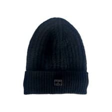 Image of Tommy Hilfiger Plaque Beanie Turn Up Logo Ribbed Knit Hat NWT