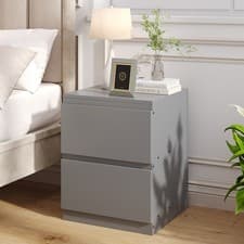 Image of 2 Drawer Wooden Bedside Table Cabinets Nightstand Bedroom Drawers Storage Grey