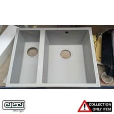 Image of Elleci Quadra 150 1.5 Bowl Granite White Undermount Kitchen Sink & Waste