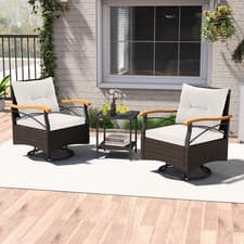 Image of 3 PCS Outdoor Swivel Chair Set Patio Garden Wicker Bistro Furniture Set
