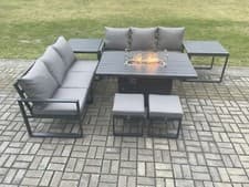 Image of Fimous Aluminium Lounge Patio Garden Furniture Gas Fire Pit Dining Table Set