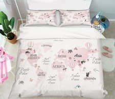 Image of 3D Pink World Map KER609 Bed Pillowcases Quilt Duvet Cover Double Luna