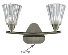 Image of Wall Light Twin Switched Fluted Glass Shades G9 2 Lamp Bronze
