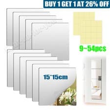 Image of 9~54Pcs Self Adhesive Mirrors Acrylic Mirror Tiles Stick On Wall Mirrors Sheets