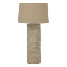 Image of Tall Tuscan Grey Ceramic Table Lamp Linen Shade Rustic Bedroom Lounge UK