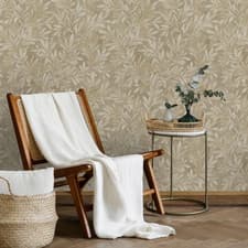 Image of Taupe Willow Trail Wallpaper Gold Metallic Leaf Shimmer Textured Feature Wall