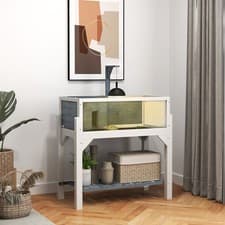 Image of Wooden Tortoise House, Tortoise Enclosure with Storage Shelf, Yellow