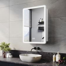 Image of Bathroom Mirror Cabinet with Shaver Socket Demister 3 LED Lights White Cupboard