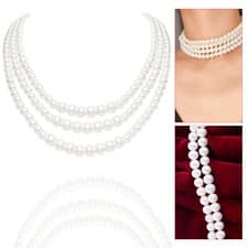 Image of Girls Ladies Long Pearl Necklace Bead Faux Rope String Beaded Chain Party 150cm