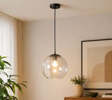 Image of Black Glass Pendant Light Matte Ceiling Lamp E27 Globe Modern Kitchen Adjustable
