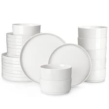 Image of MALACASA 24 Pieces Porcelain Dinnerware Set Modern White Dish Set for 8 Premium