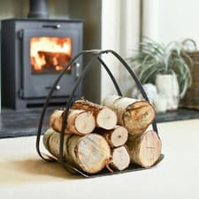 Image of Deluxe Black & Silver Contemporary Log Holder with Handle - 49cm