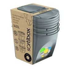 Image of Sorting Bins Recycling Segregation Waste Stackable Lidded Sticker Dustbin 25L