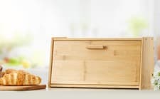 Image of Bamboo Wooden Bread Bin Food Storage Box Holder With Lift Up Lid Huge Capacity