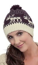 Image of Ladies Thick Fairisle Knitted Ski Hat / Bobble Hat 