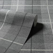 Image of Hessian Country Tartan Check Textured Charcoal Grey 294900 Arthouse Wallpaper