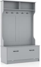 Image of Coat Rack Stand, Free Standing Hall Tree with Shoe Storage Bench and 5 Double Ho