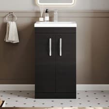 Image of Nuie Athena Floor Standing 2-Door Vanity Unit Basin 1 Charcoal Woodgrain 500mm