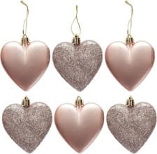 Image of 6Pc Heart Baubles Christmas Tree Decorations Glitter & Matte Assorted Xmas 8cm