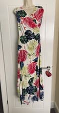 Image of BNWT white maxi dress wrap leaf print yellow green 💛 sz 10 (S-M) v neck