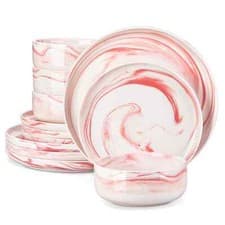 Image of 12pc Dinner Set Marble Porcelain Crockery Plates Bowls Tableware Service for 4