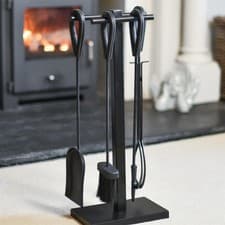 Image of Traditional Black Companion Set with Leather Handles