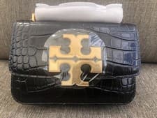Image of NEW Tory Burch Eleanor Black Embossed Leather Small Convertible Shoulder Bag