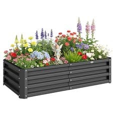 Image of Outsunny Raised Garden Bed Elevated Planter Box for Flowers Grey