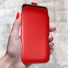 Image of PU Leather Pull Tab Flip Case Cover Pouch For Various Mobile Phones - Red (L)