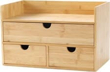 Image of Bamboo Desk Organizer with 3 Drawers | Compact Makeup & Office Storage