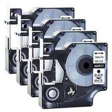 Image of 4PK 9mm x 7m 40913 Black on White Label Tape For DYMO D1 LabelPoint 100 150 200